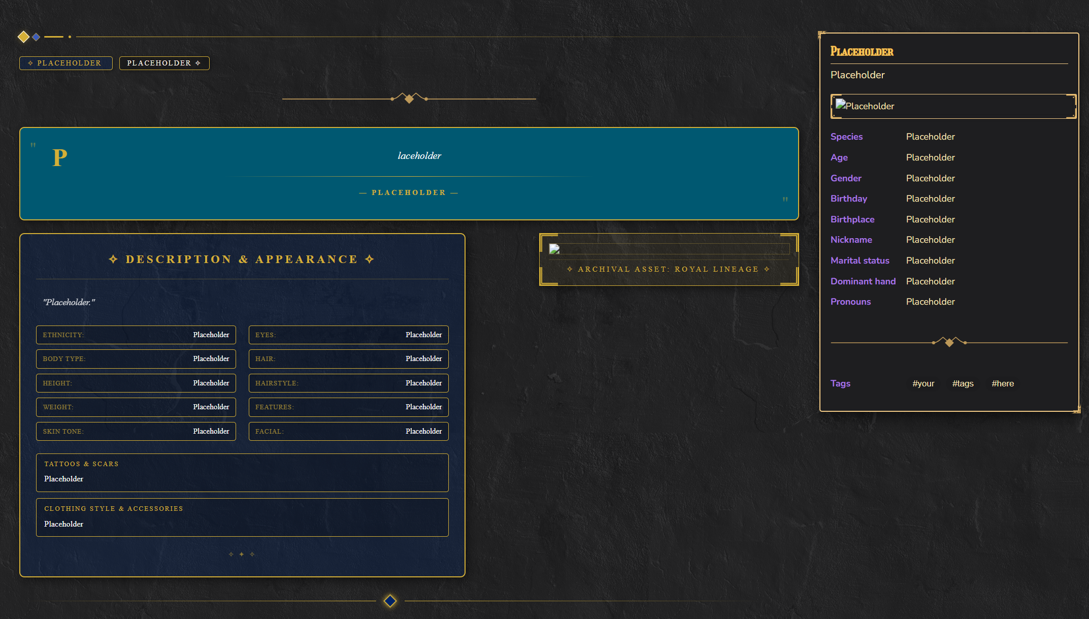 Character Template: Royal-Blue theme