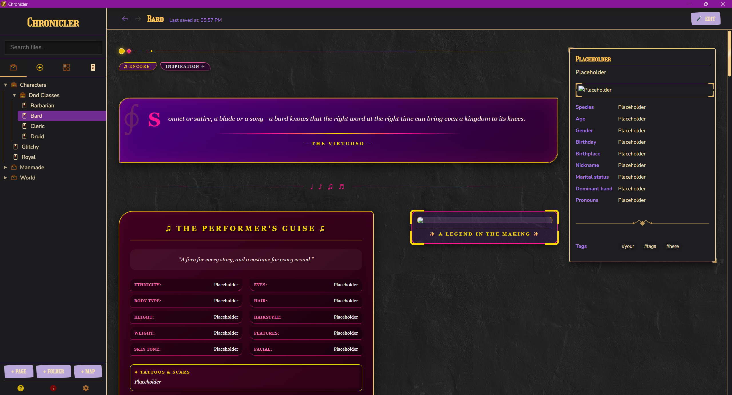 Dnd Character Template Part 1: Bardic Inspiration