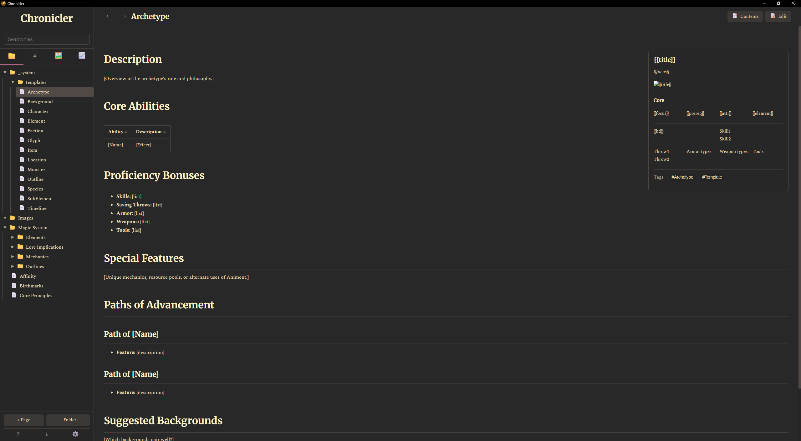 My Archetype(Class) Template for chronicler